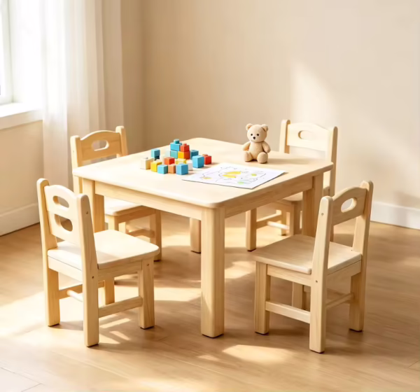 Solid Wood Kindergarten Desk and Chair Set