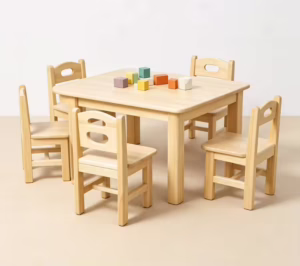 Solid Wood Kindergarten Desk and Chair Set