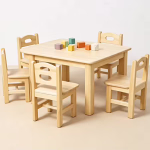Solid Wood Kindergarten Desk and Chair Set