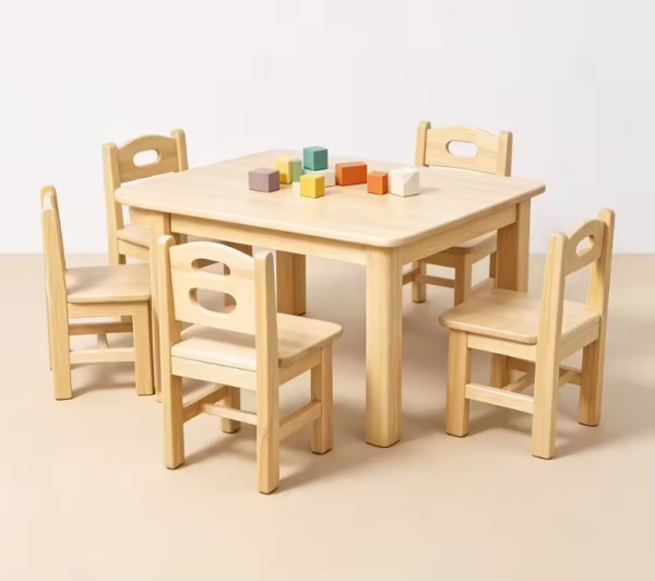 Solid Wood Kindergarten Desk and Chair Set